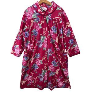 Vintage Womens Robe Lady Manhattan Sz 1X Red Floral Mrs Roper CottageCore Roses
